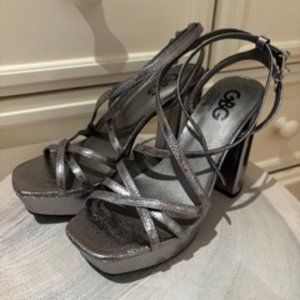 Size 6 GBG silver disco platform heels